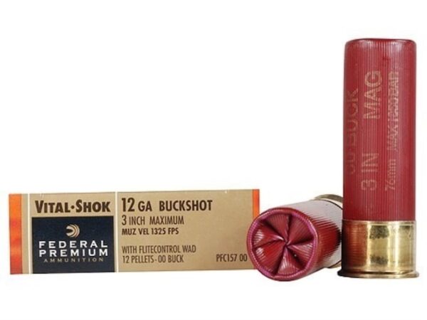 Federal Premium Vital-Shok Ammunition 12 Gauge 3" Buffered 00 Copper Plated Buckshot 12 Pellets Flitecontrol Wad Box of 5 For Sale