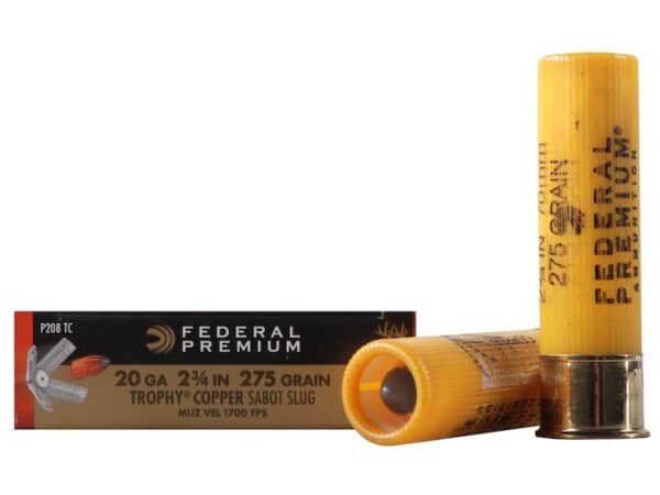 Federal Premium Vital-Shok Ammunition 20 Gauge 2-3/4" 275 Grain Trophy Copper Tipped Sabot Slug Lead-Free Box of 5 For Sale