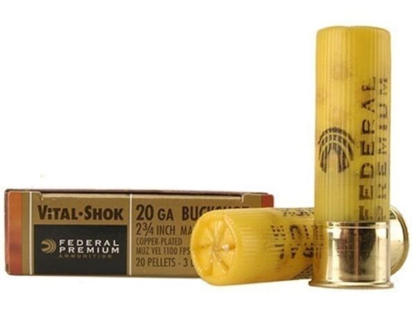Federal Premium Vital-Shok Ammunition 20 Gauge 2-3/4" Buffered #3 Copper Plated Buckshot 20 Pellets Box of 5 For Sale