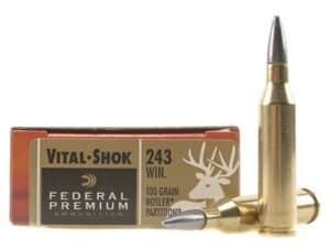 500 Rounds of Federal Premium Vital-Shok Ammunition 243 Winchester 100 Grain Nosler Partition Moly Box of 20 For Sale