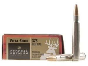 500 Rounds of Federal Premium Vital-Shok Ammunition 375 H&H Magnum 250 Grain Trophy Bonded Bear Claw Box of 20 For Sale