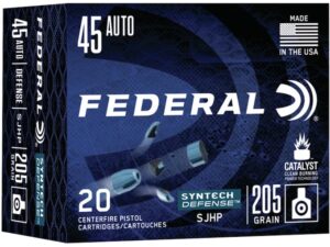 Federal Syntech Defense Ammunition 45 ACP 205 Grain Synthetic Jacket Segmented Hollow Point For Sale