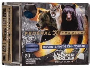 Federal Syntech Solid Core Ammunition 10mm Auto 200 Grain Total Synthetic Jacket Hard Cast Flat Nose Box of 20 For Sale