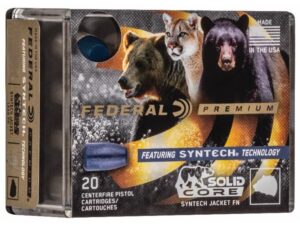 500 Rounds of Federal Syntech Solid Core Ammunition 44 Remington Magnum 300 Grain Total Synthetic Jacket Hard Cast Flat Nose Box of 20 For Sale