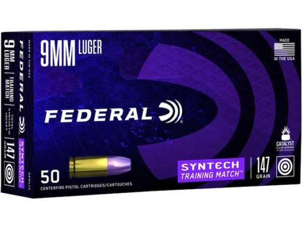 Federal Syntech Training Match Ammunition 9mm Luger 147 Grain Total Synthetic Jacket For Sale