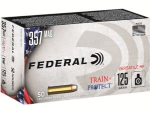 Federal Train + Protect Ammunition 357 Magnum 125 Grain Versatile Hollow Point Box of 50 For Sale