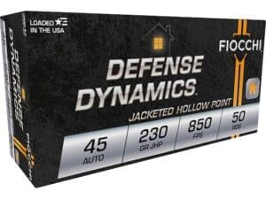 Fiocchi Defense Dynamics Ammunition 45 ACP 230 Grain Jacketed Hollow Point Box of 50 For Sale