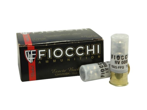 Fiocchi Exacta Ammunition 12 Gauge 2-3/4" 00 Buckshot 9 Nickel Plated Pellets Box of 10 For Sale