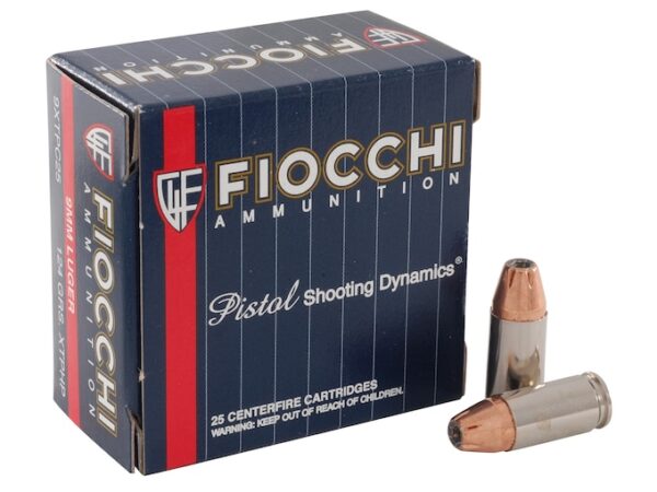 Fiocchi Extrema Ammunition 9mm Luger 124 Grain Hornady XTP Jacketed Hollow Point Box of 25 For Sale