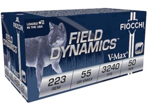 Fiocchi Field Dynamics Ammunition 223 Remington 55 Grain Hornady V-MAX Polymer Tip Boat Tail For Sale