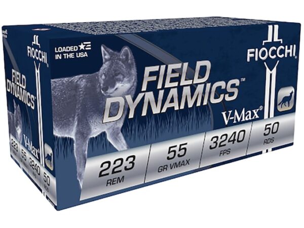 Fiocchi Field Dynamics Ammunition 223 Remington 55 Grain Hornady V-MAX Polymer Tip Boat Tail For Sale