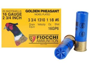 Fiocchi Golden Pheasant Ammunition 16 Gauge 2-3/4" 1-1/8 oz Nickel Plated Shot For Sale