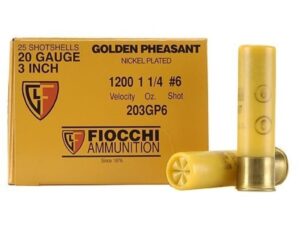 Fiocchi Golden Pheasant Ammunition 20 Gauge 3" 1-1/4 oz #6 Nickel Plated Shot Box of 25 For Sale