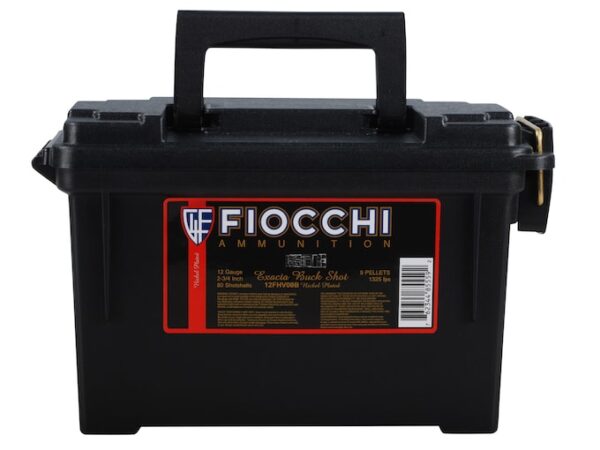 Fiocchi High Velocity Ammunition 12 Gauge 2-3/4" 00 Buckshot 9 Nickel Plated Pellets Ammo Can of 80 (8 Boxes of 10) For Sale
