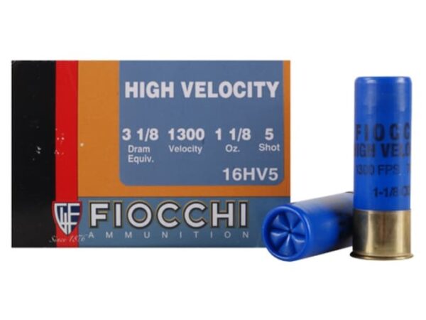 Fiocchi High Velocity Ammunition 16 Gauge 2-3/4" 1-1/8 oz #5 Chilled Lead Shot Box of 25 For Sale