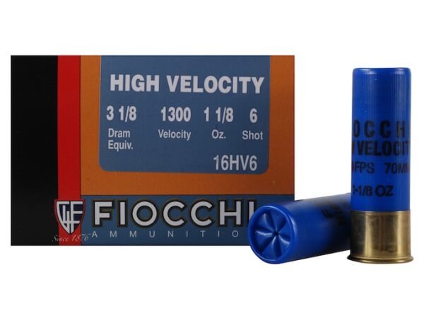 Fiocchi High Velocity Ammunition 16 Gauge 2-3/4" 1-1/8 oz #6 Chilled Lead Shot Box of 25 For Sale