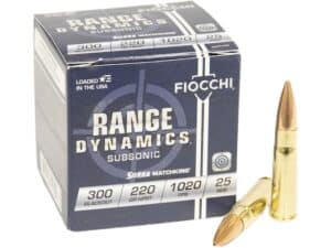 Fiocchi Range Dynamics Ammunition 300 AAC Blackout Subsonic 220 Grain Sierra MatchKing Hollow Point Boat Tail For Sale