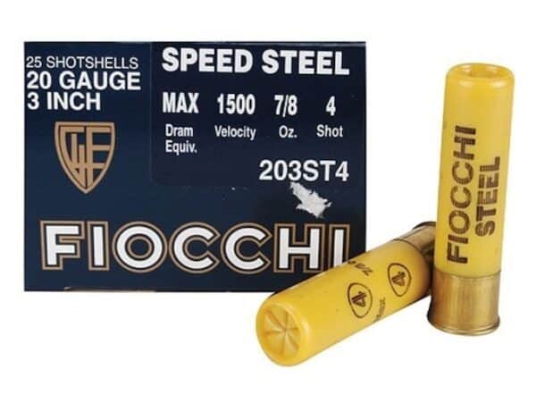 Fiocchi Speed Steel Ammunition 20 Gauge 3" 7/8 oz #4 Non-Toxic Steel Shot For Sale