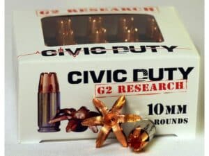 G2 Research Civic Duty Ammunition 10mm Auto 122 Grain Expanding Solid Copper Lead-Free Box of 20