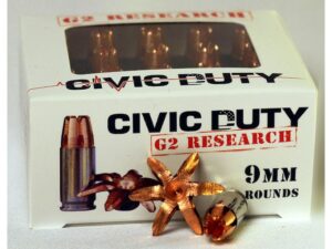 G2 Research Civic Duty Ammunition 9mm Luger 94 Grain Expanding Solid Copper Lead-Free Box of 20 For Sale