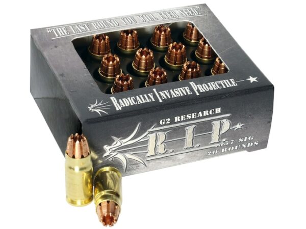 G2 Research R.I.P. Ammunition 357 Sig 92 Grain Radically Invasive Projectile Fragmenting Solid Copper Lead-Free Box of 20 For Sale