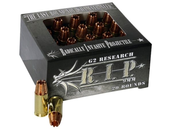 G2 Research R.I.P. Ammunition 9mm Luger 92 Grain Radically Invasive Projectile Fragmenting Solid Copper Lead-Free Box of 20 For Sale