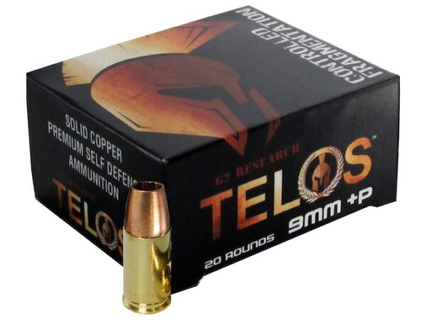 G2 Research Telos Ammunition 9mm Luger +P 92 Grain Controlled Fragmenting Hollow Point Solid Copper Lead-Free Box of 20 For Sale