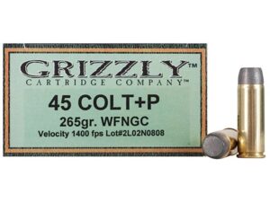 Grizzly Ammunition 45 Colt (Long Colt) +P 265 Grain Cast Performance Lead Wide Flat Nose Gas Check (1400 fps) Box of 20 For Sale