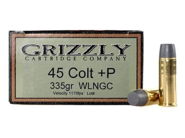 Grizzly Ammunition 45 Colt (Long Colt) +P 335 Grain Cast Performance Lead Wide Flat Nose Gas Check Box of 20 For Sale
