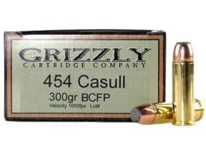 Grizzly Ammunition 454 Casull 300 Grain Bonded Core Jacketed Flat Point Box of 20 For Sale