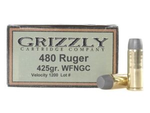 Grizzly Ammunition 480 Ruger 425 Grain Cast Performance Lead Wide Flat Nose Gas Check Box of 20 For Sale