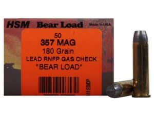 HSM Bear Ammunition 357 Magnum 180 Grain Lead Round Nose Flat Point Gas Check Box of 50 For Sale