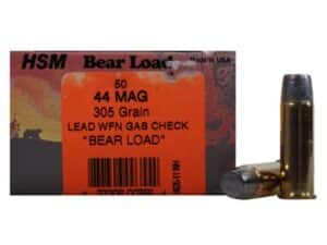 HSM Bear Ammunition 44 Remington Magnum 305 Grain Lead Wide Flat Nose Gas Check Box of 50 For Sale
