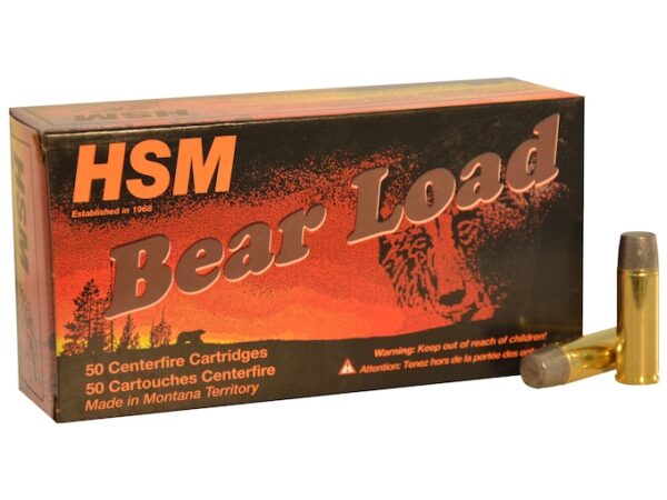 HSM Bear Ammunition 45 Colt (Long Colt) +P 325 Grain Lead Wide Flat Nose Gas Check Box of 50 For Sale