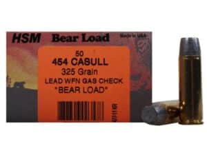HSM Bear Ammunition 454 Casull 325 Grain Lead Wide Flat Nose Gas Check Box of 50 For Sale