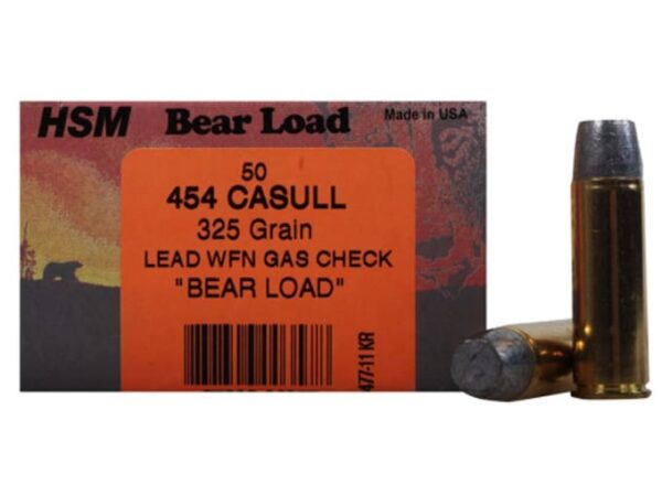 HSM Bear Ammunition 454 Casull 325 Grain Lead Wide Flat Nose Gas Check Box of 50 For Sale
