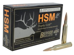 HSM Trophy Gold Ammunition 25-06 Remington 115 Grain Berger Hunting VLD Hollow Point Boat Tail Box of 20 For Sale