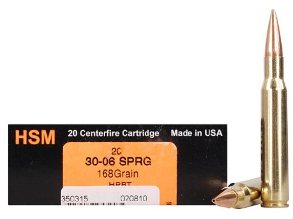 500 Rounds of HSM Trophy Gold Ammunition 30-06 Springfield 168 Grain Berger Hunting VLD Hollow Point Boat Tail Box of 20 For Sale