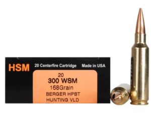 HSM Trophy Gold Ammunition 300 Winchester Short Magnum (WSM) 168 Grain Berger Hunting VLD Hollow Point Boat Tail Box of 20 For Sale