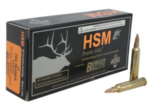HSM Varmint Gold Ammunition 204 Ruger 40 Grain Berger Varmint Hollow Point Boat Tail Box of 20 For Sale