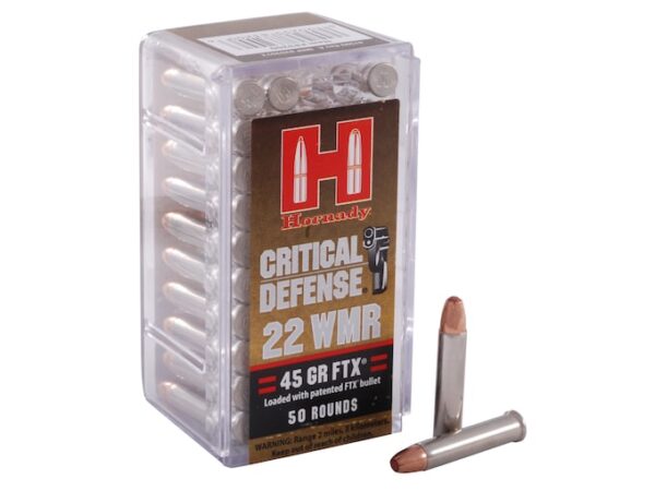 Hornady Critical Defense Ammunition 22 Winchester Magnum Rimfire (WMR) 45 Grain FTX Box of 50 For Sale