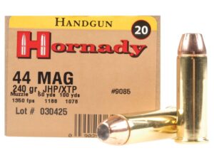 500 Rounds of Hornady Custom Ammunition 44 Remington Magnum 240 Grain XTP Jacketed Hollow Point Box of 20 For Sale