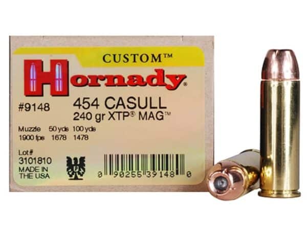 500 Rounds of Hornady Custom Ammunition 454 Casull 240 Grain XTP Jacketed Hollow Point Box of 20 For Sale