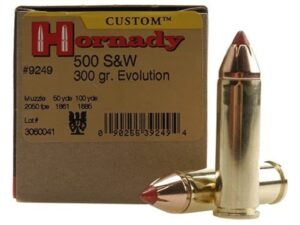500 Rounds of Hornady Custom Ammunition 500 S&W Magnum 300 Grain FTX Box of 20 For Sale