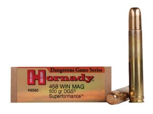 500 Rounds of Hornady Dangerous Game Superformance Ammunition 458 Winchester Magnum 500 Grain DGS Solid Round Nose Box of 20 For Sale
