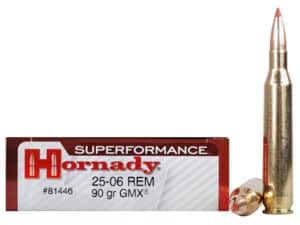 500 Rounds of Hornady Superformance GMX Ammunition 25-06 Remington 90 Grain GMX Boat Tail Lead-Free Box of 20 For Sale
