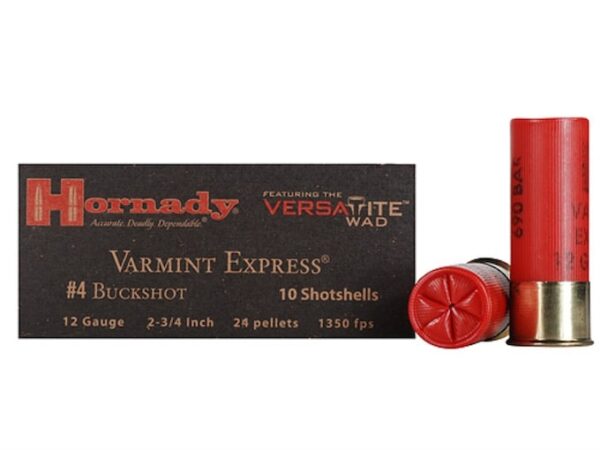 Hornady Varmint Express Buckshot Ammunition 12 Gauge 2-3/4" #4 Buckshot 24 Pellets Box of 10 For Sale