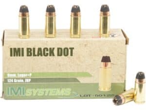 500 Rounds of IMI Ammunition 9mm Luger +P 124 Grain Black Dot Jacketed Hollow Point For Sale