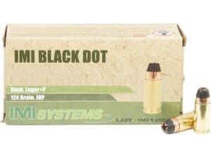 IMI Ammunition 9mm Luger +P 124 Grain Black Dot Jacketed Hollow Point For Sale