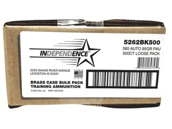 Independence Ammunition 380 ACP 95 Grain Full Metal Jacket Box of 500 (Bulk) For Sale